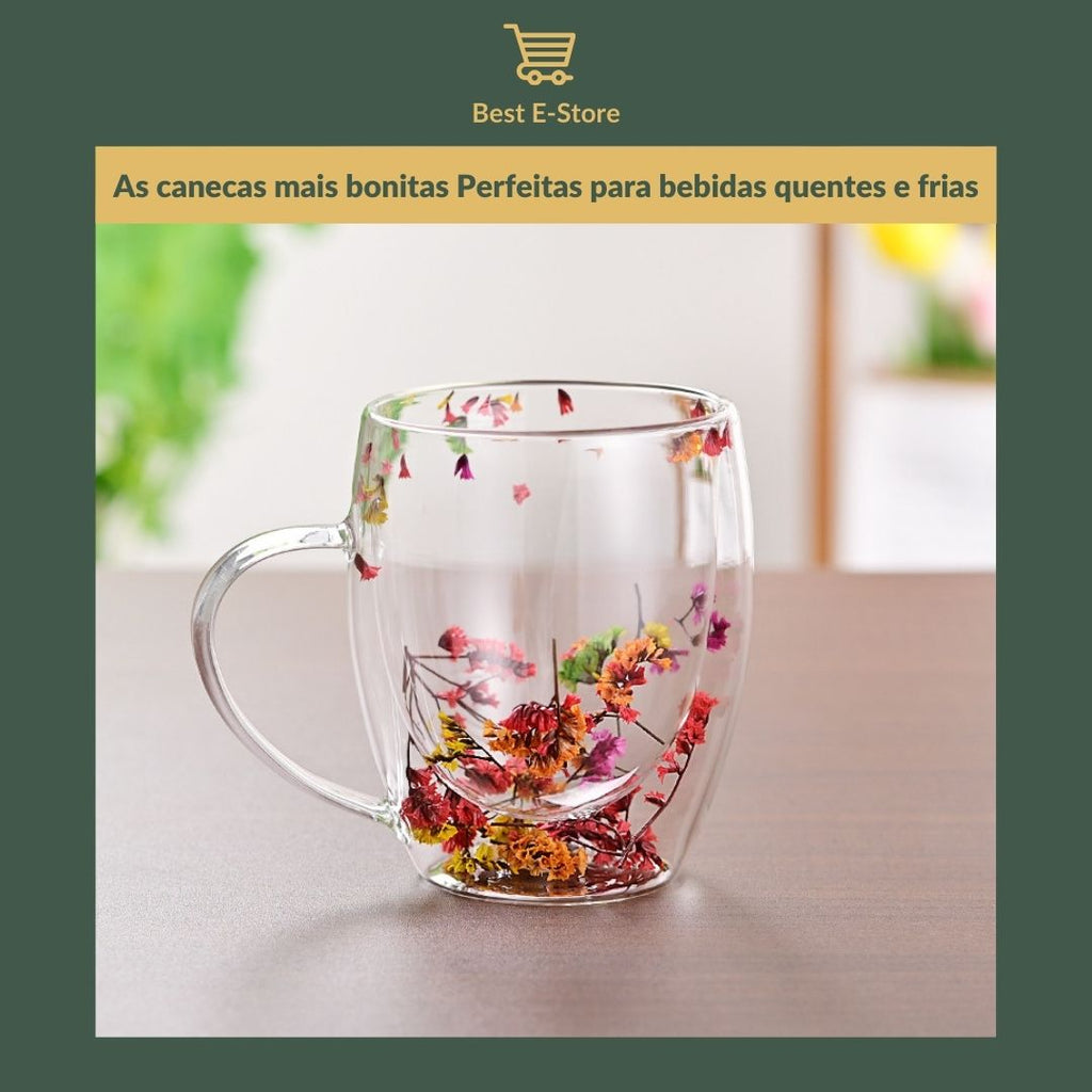 🌼Fusão Floral: Copos Vidro Parede Dupla
